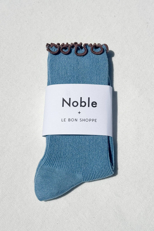 Noble x Le Bon Shoppe | Ruffled Modal Socks | Powder Blue / Brown Edge