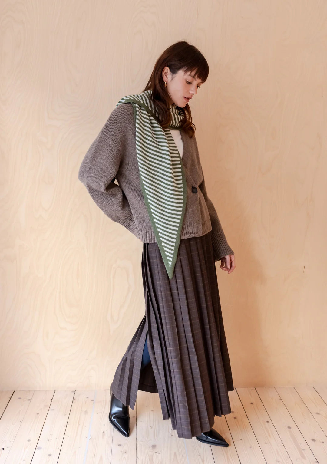 TBCo Large Merino Wool Triangle Scarf | Green Stripe