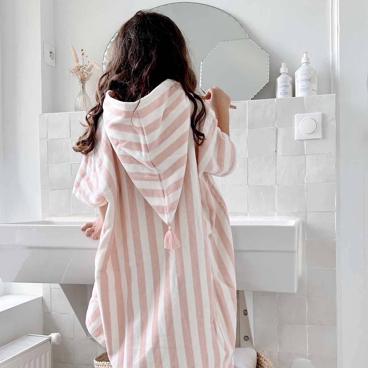 Rose in April | Suzon Stripes Kids Poncho | Light Pink
