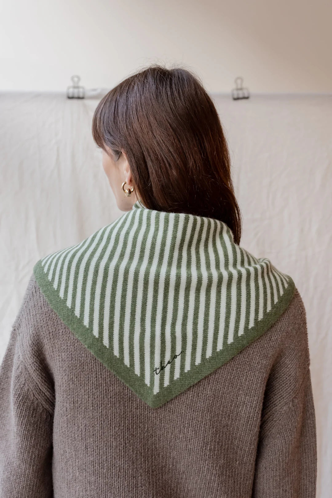 TBCo Large Merino Wool Triangle Scarf | Green Stripe