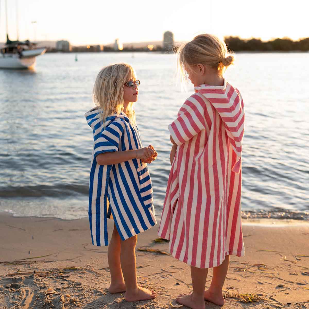 Rose in April | Suzon Stripe Kids Poncho | Strawberry