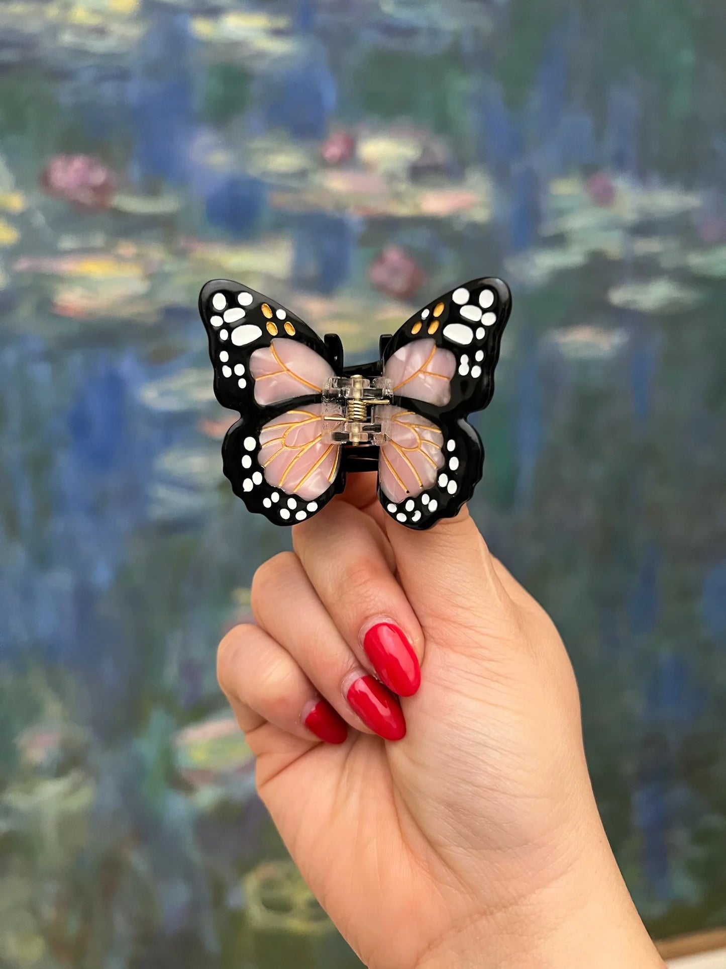 Hand-painted Mini Monarch Butterfly Claw Hair Clip | Pink