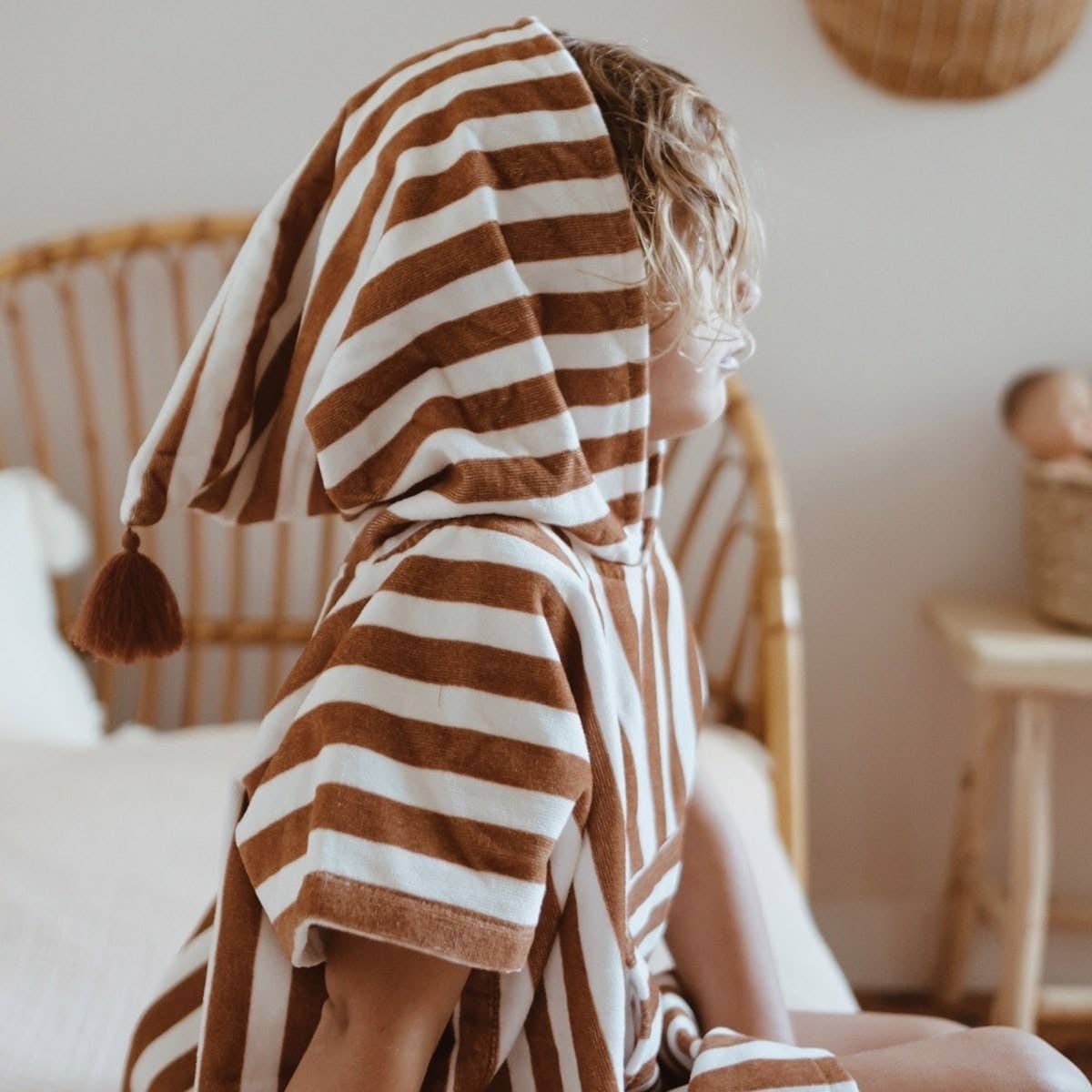 Rose in April | Suzon Stripes Kids Poncho | Caramel