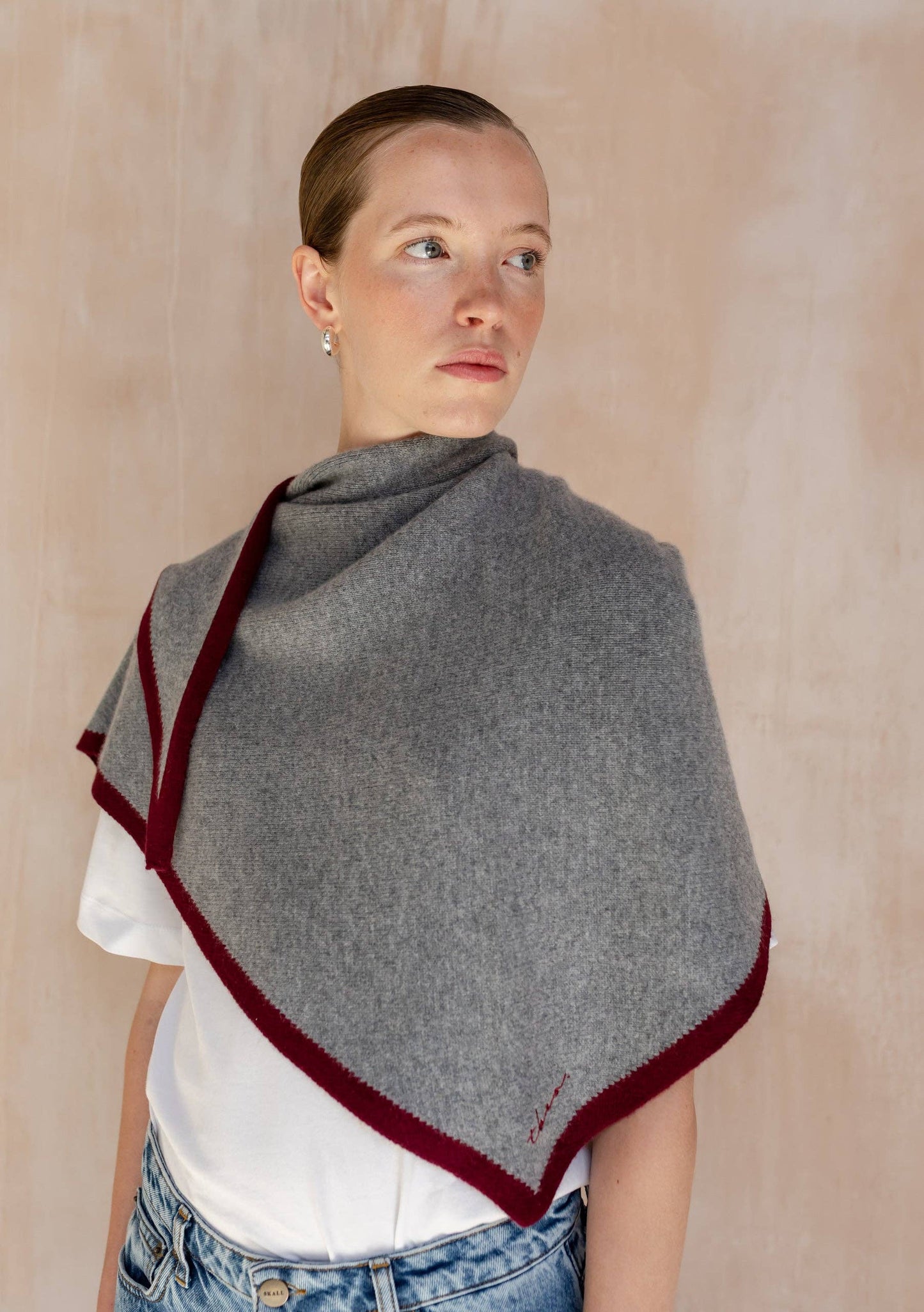 TBCo Large Merino Wool Triangle Scarf | Charcoal & Burgundy