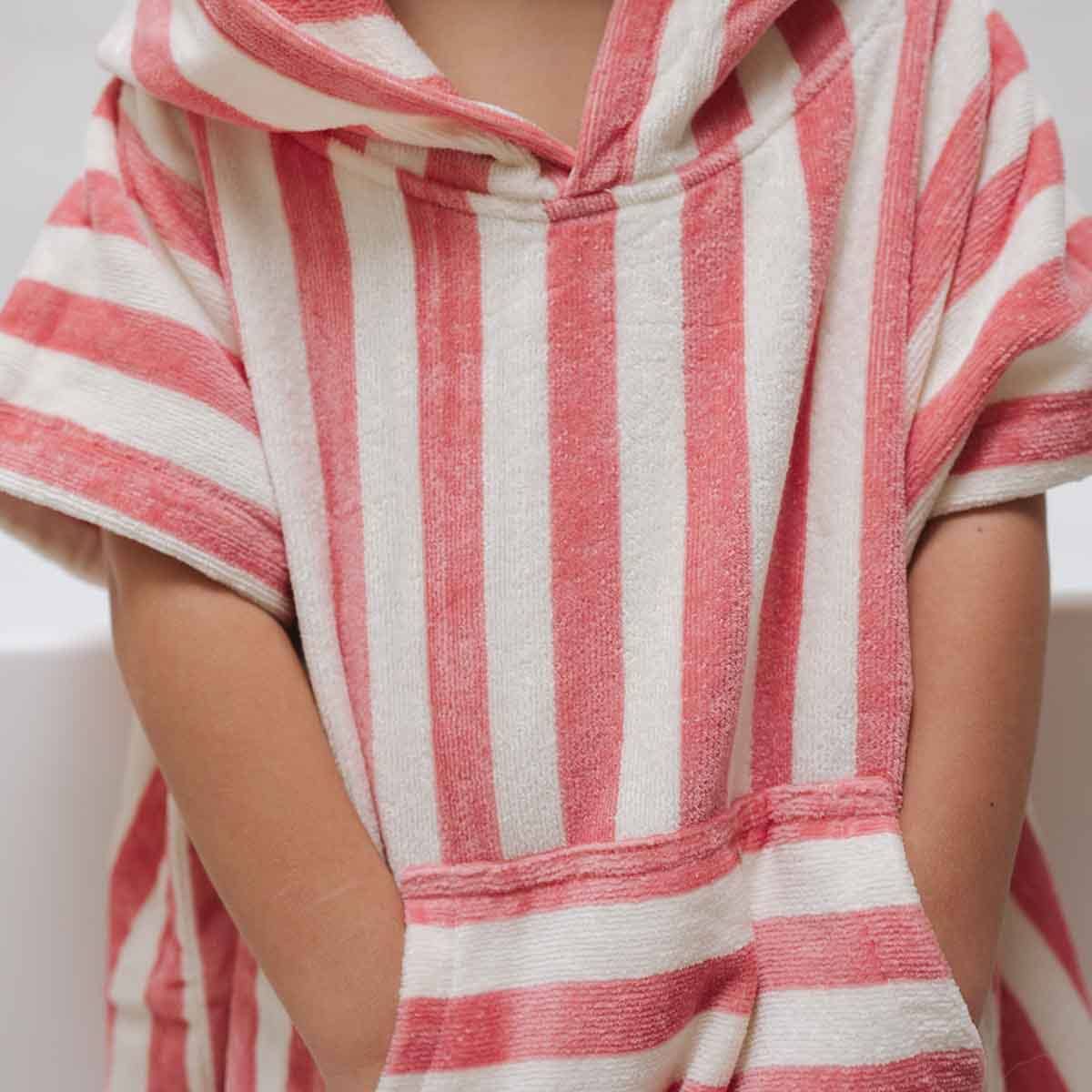 Rose in April | Suzon Stripe Kids Poncho | Strawberry