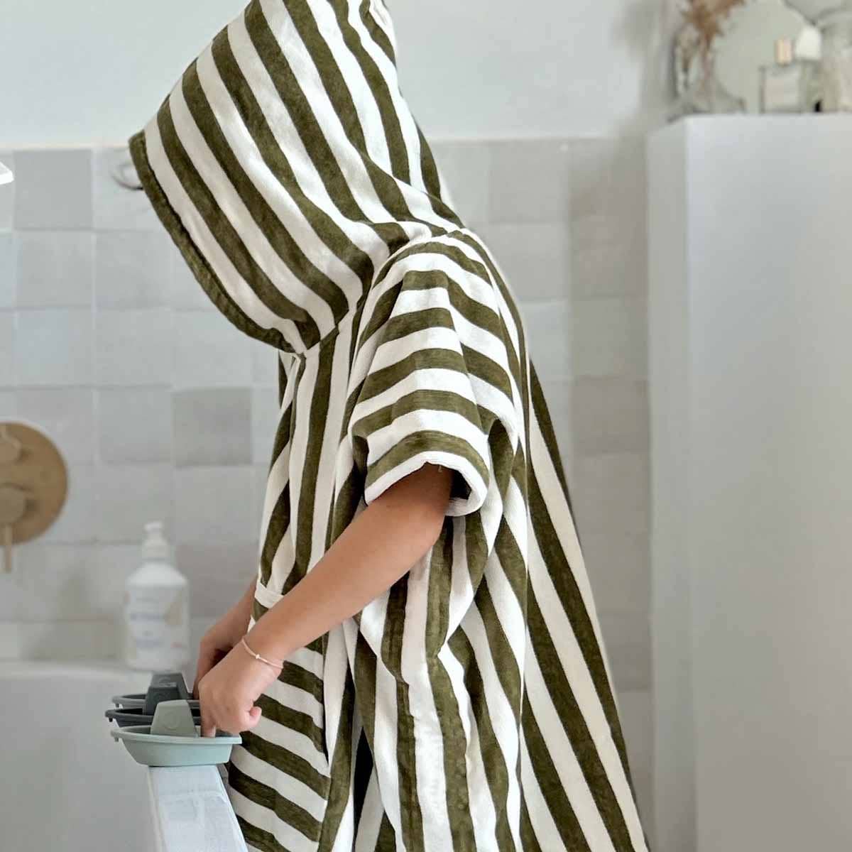 Rose in April | Suzon Stripes Kids Poncho | Khaki