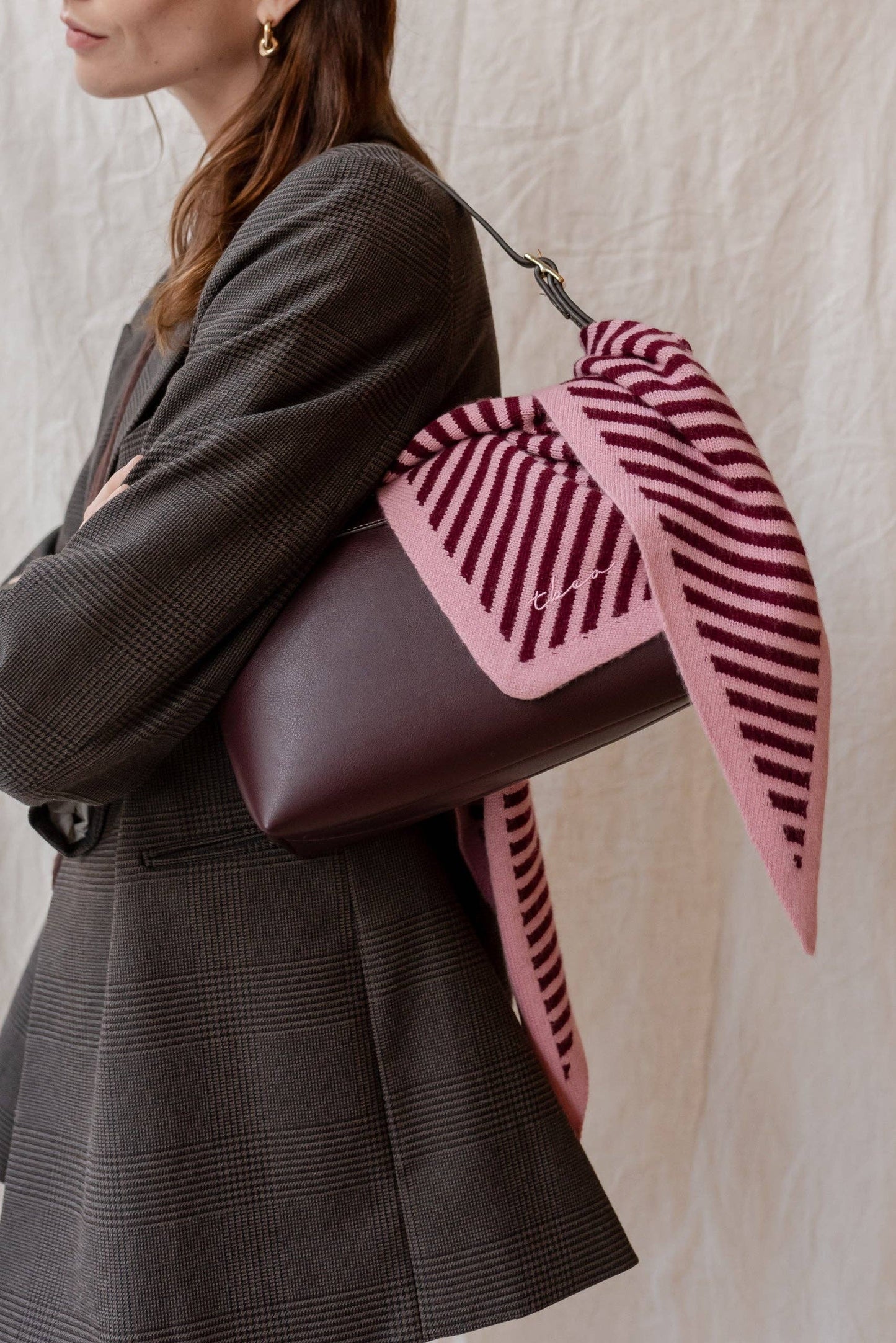 TBCo Merino Triangle Scarf | Pink & Burgundy Stripe