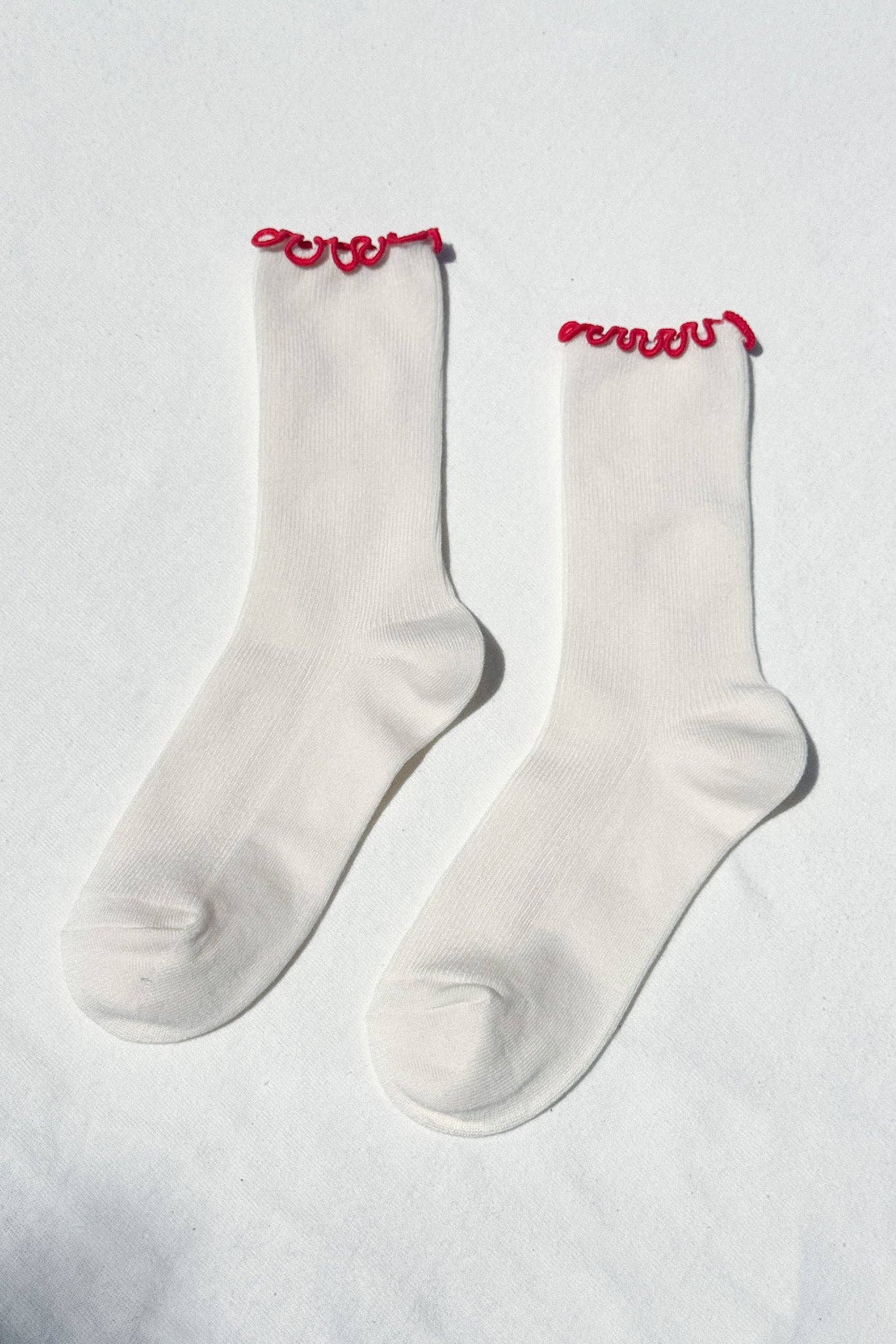 Noble x Le Bon Shoppe | Ruffled Modal Socks | Cream / Red Edge
