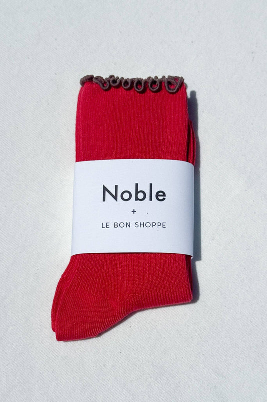 Noble x Le Bon Shoppe | Ruffled Modal Socks | Paprika / Brown Edge