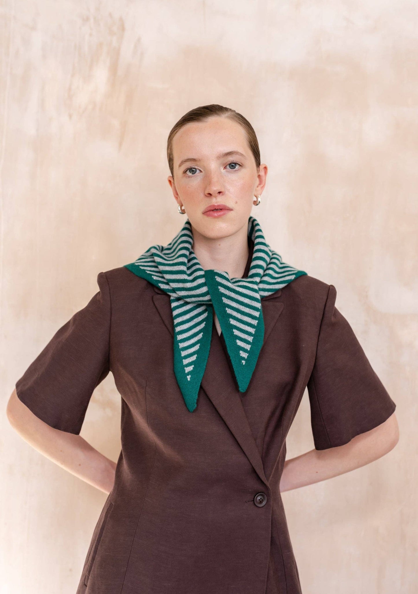 TBCo Merino Wool Triangle Scarf | Green & Charcoal Stripe