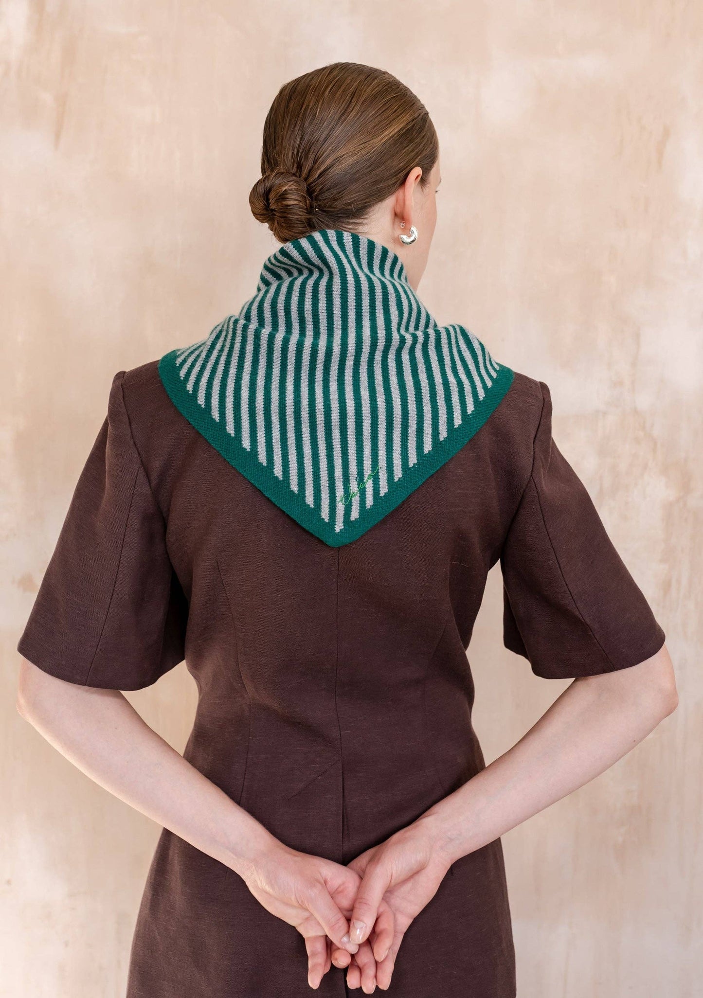 TBCo Merino Wool Triangle Scarf | Green & Charcoal Stripe