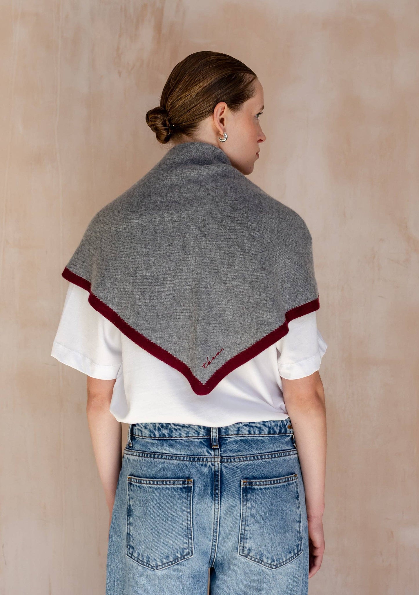 TBCo Large Merino Wool Triangle Scarf | Charcoal & Burgundy