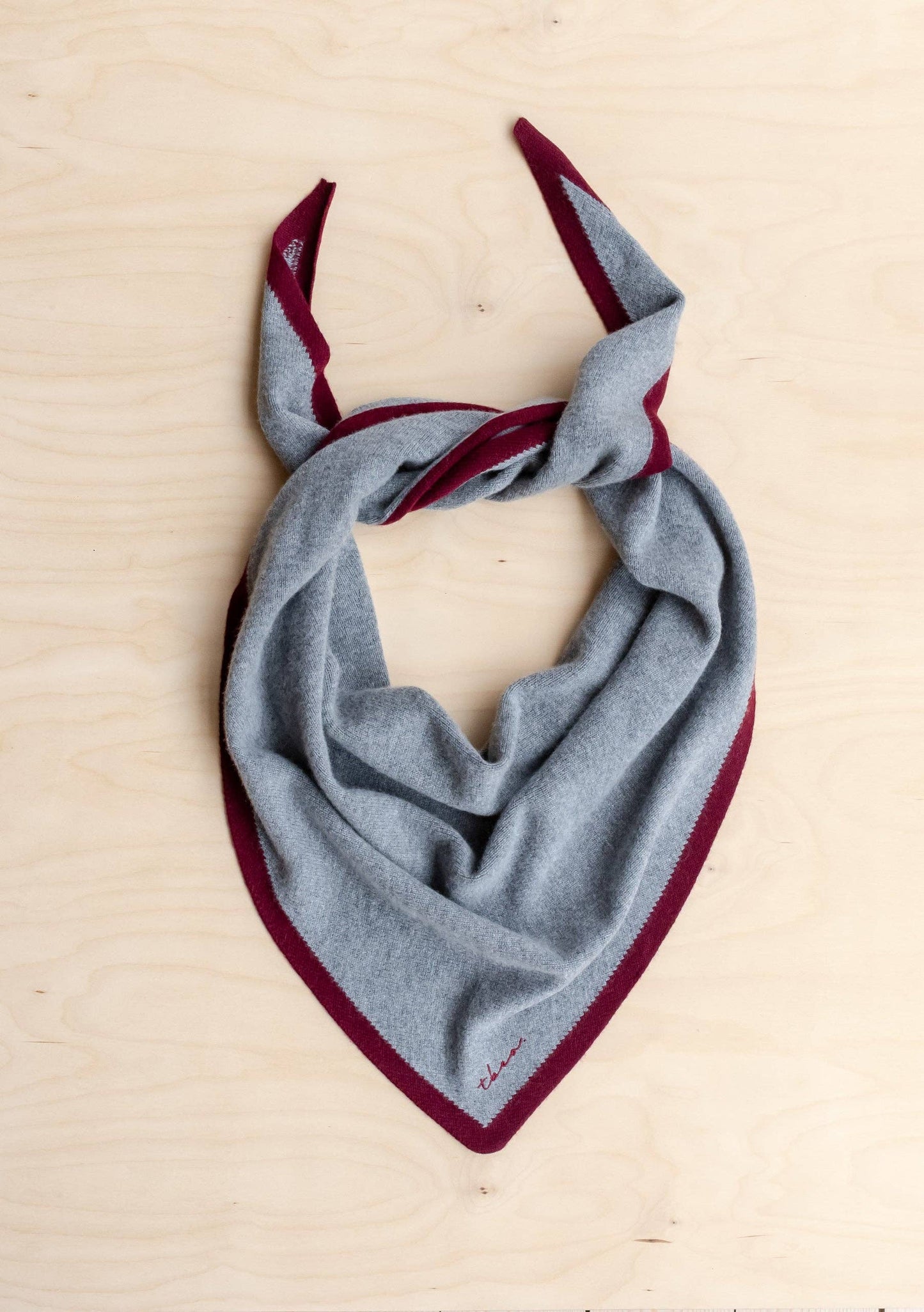 TBCo Large Merino Wool Triangle Scarf | Charcoal & Burgundy
