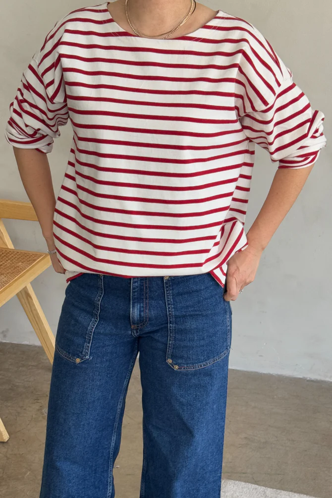 Le Bon Shoppe Marseille Boat Neck Top | Red Stripe