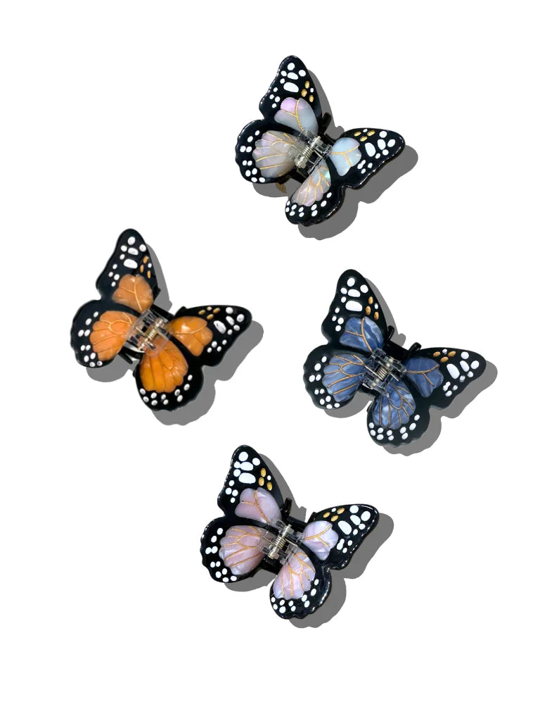 Hand-painted Mini Monarch Butterfly Claw Hair Clip | White