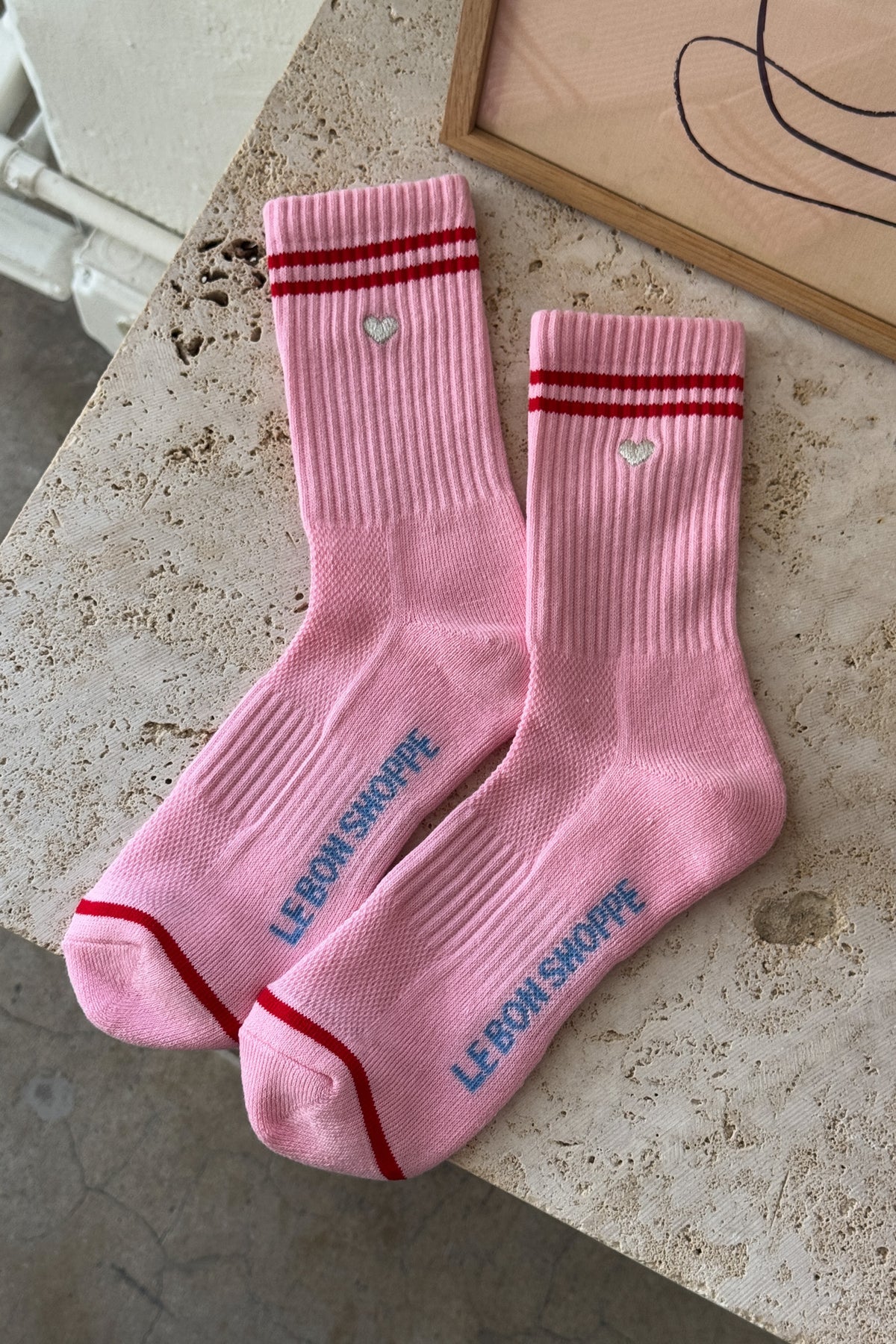 Le Bon Shoppe | Embroidered Boyfriend Sock | Pink Amour Heart