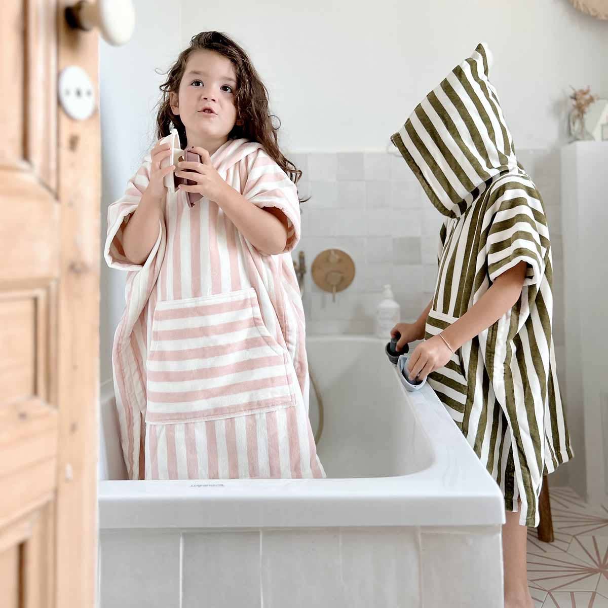 Rose in April | Suzon Stripes Kids Poncho | Light Pink