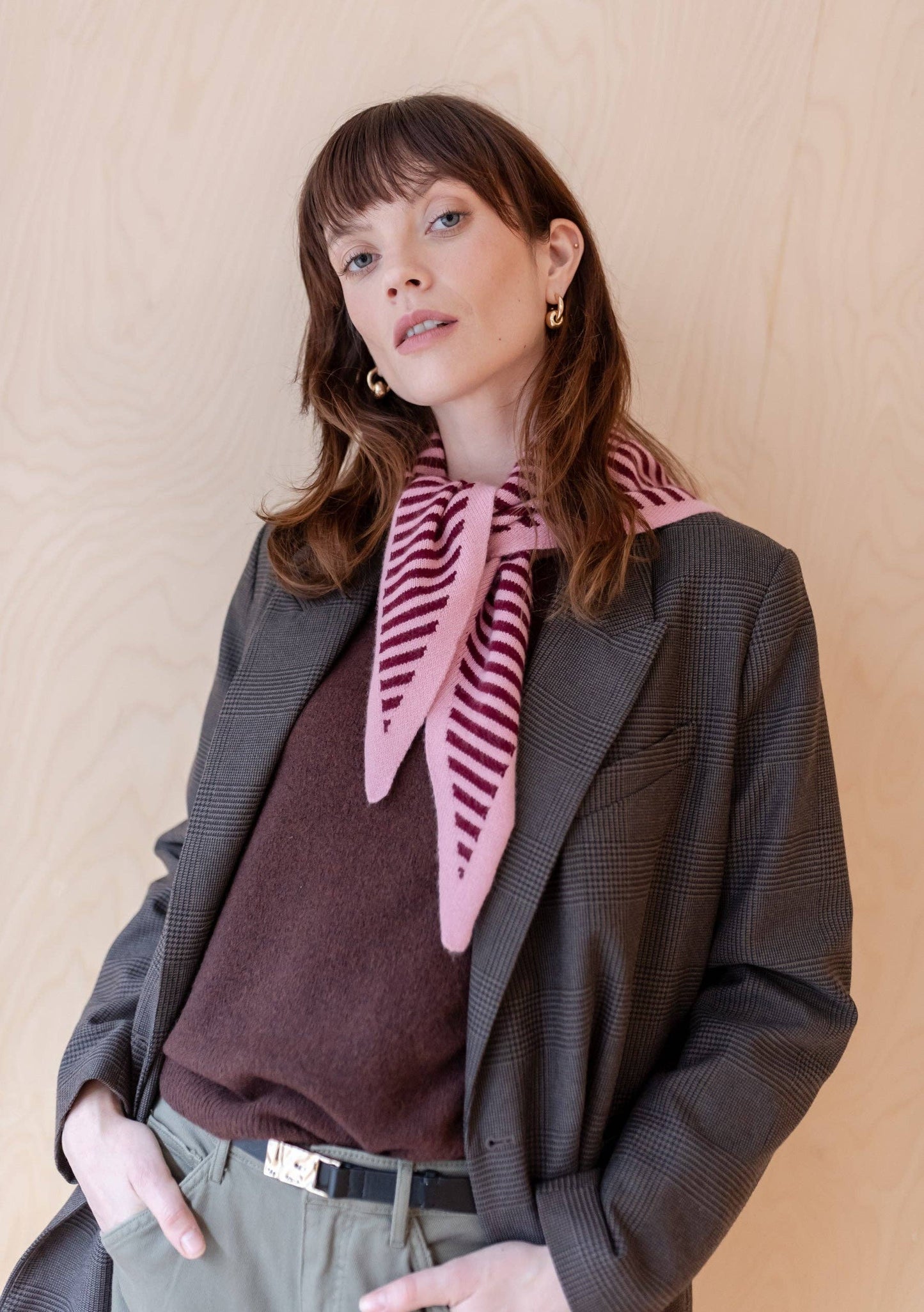 TBCo Merino Triangle Scarf | Pink & Burgundy Stripe