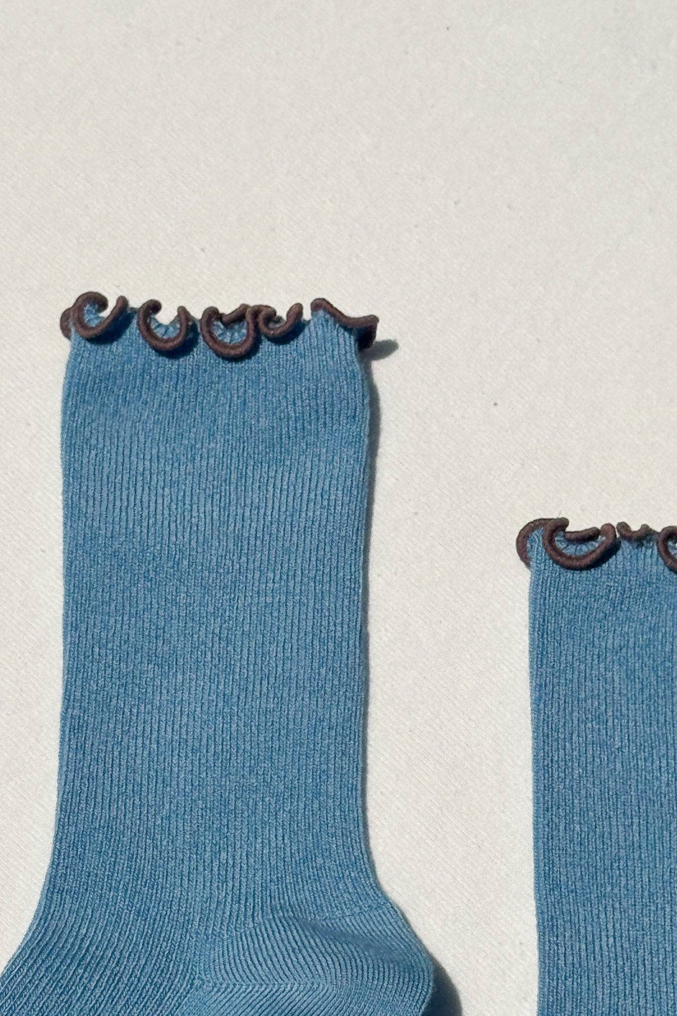 Noble x Le Bon Shoppe | Ruffled Modal Socks | Powder Blue / Brown Edge