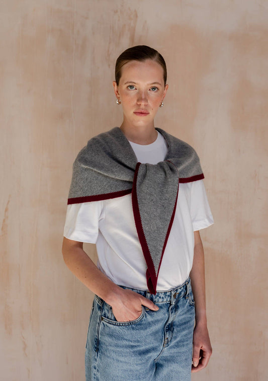 TBCo Large Merino Wool Triangle Scarf | Charcoal & Burgundy
