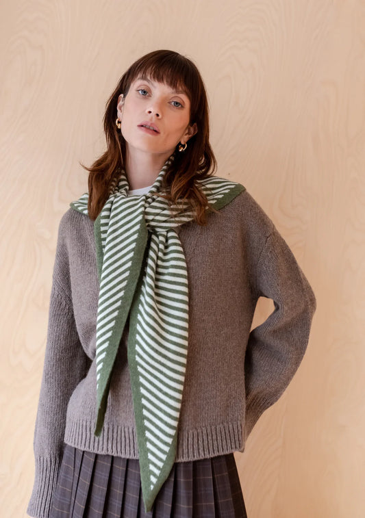 TBCo Large Merino Wool Triangle Scarf | Green Stripe