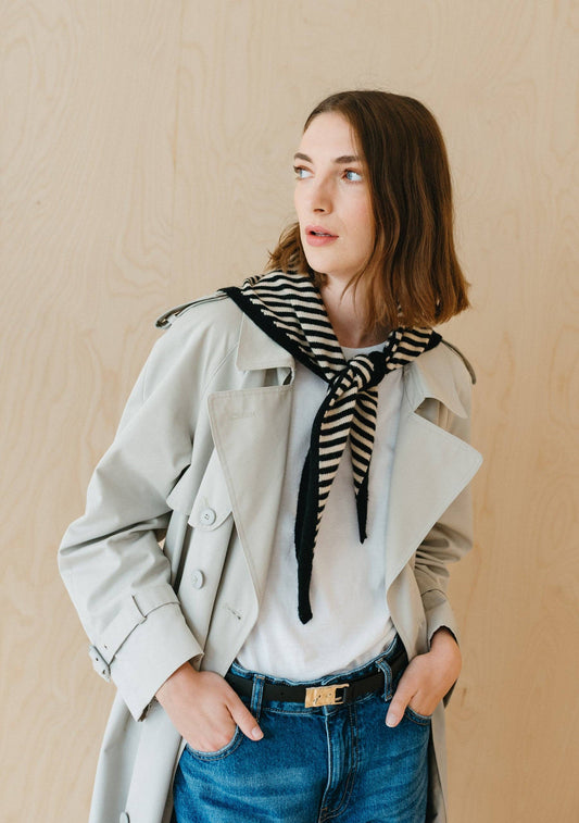 TBCo Merino Triangle Scarf | Black & Cream Stripe