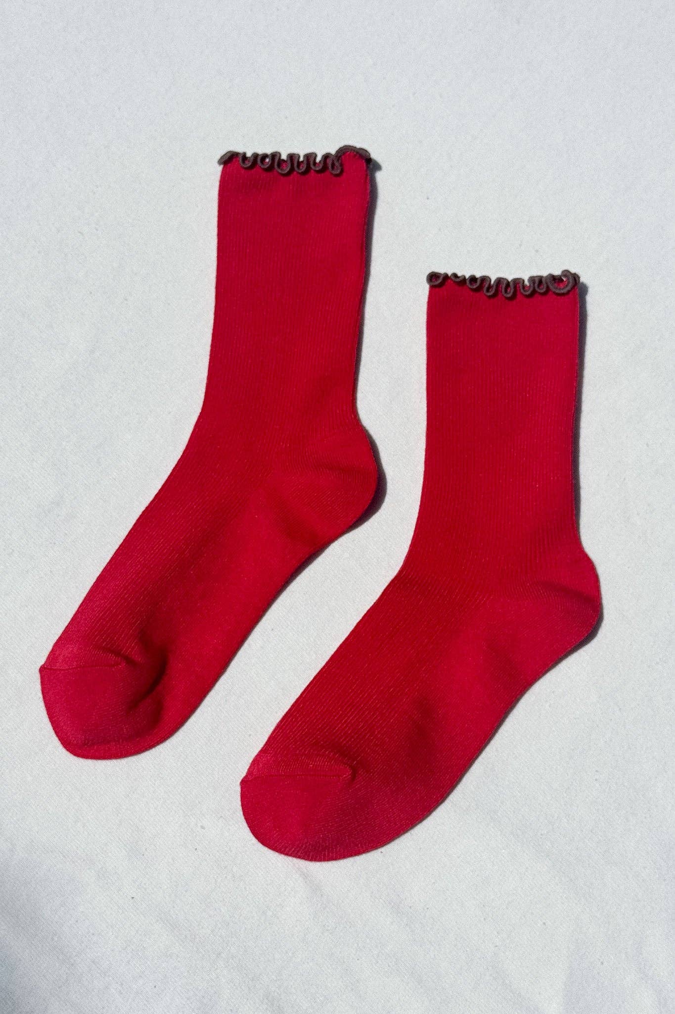 Noble x Le Bon Shoppe | Ruffled Modal Socks | Paprika / Brown Edge