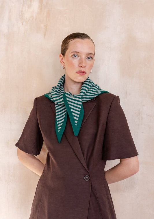 TBCo Merino Wool Triangle Scarf | Green & Charcoal Stripe