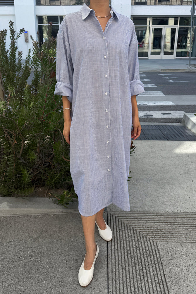 Artist Long Shirt | Blue Pinstripe