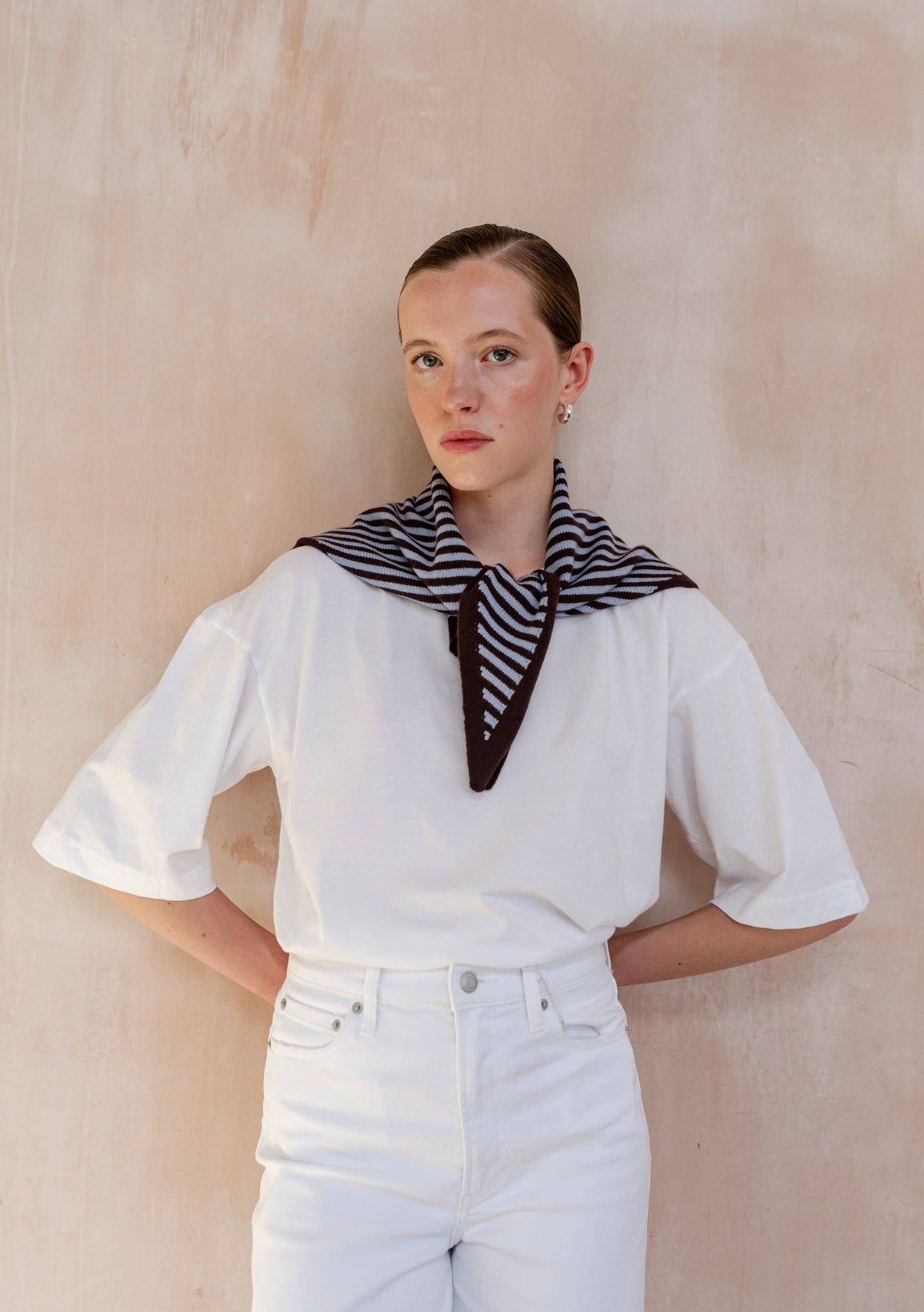 TBCo Merino Wool Triangle Scarf | Blue & Brown Stripe