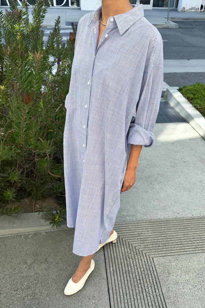Artist Long Shirt | Blue Pinstripe