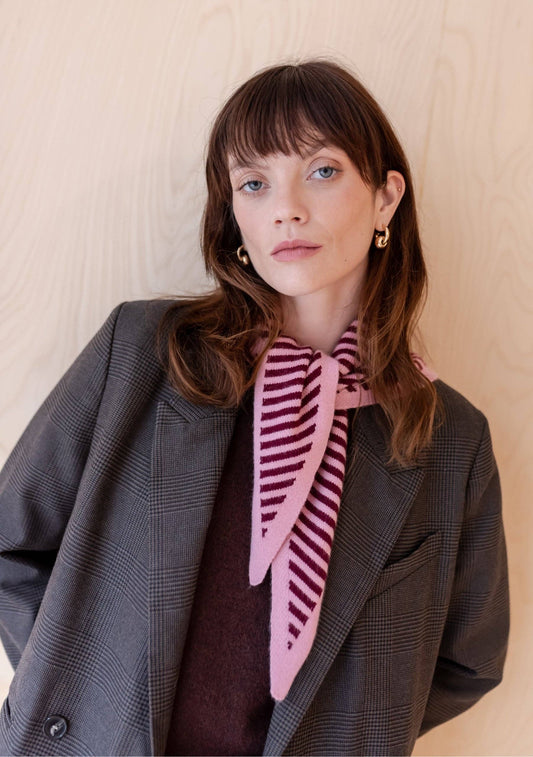 TBCo Merino Triangle Scarf | Pink & Burgundy Stripe