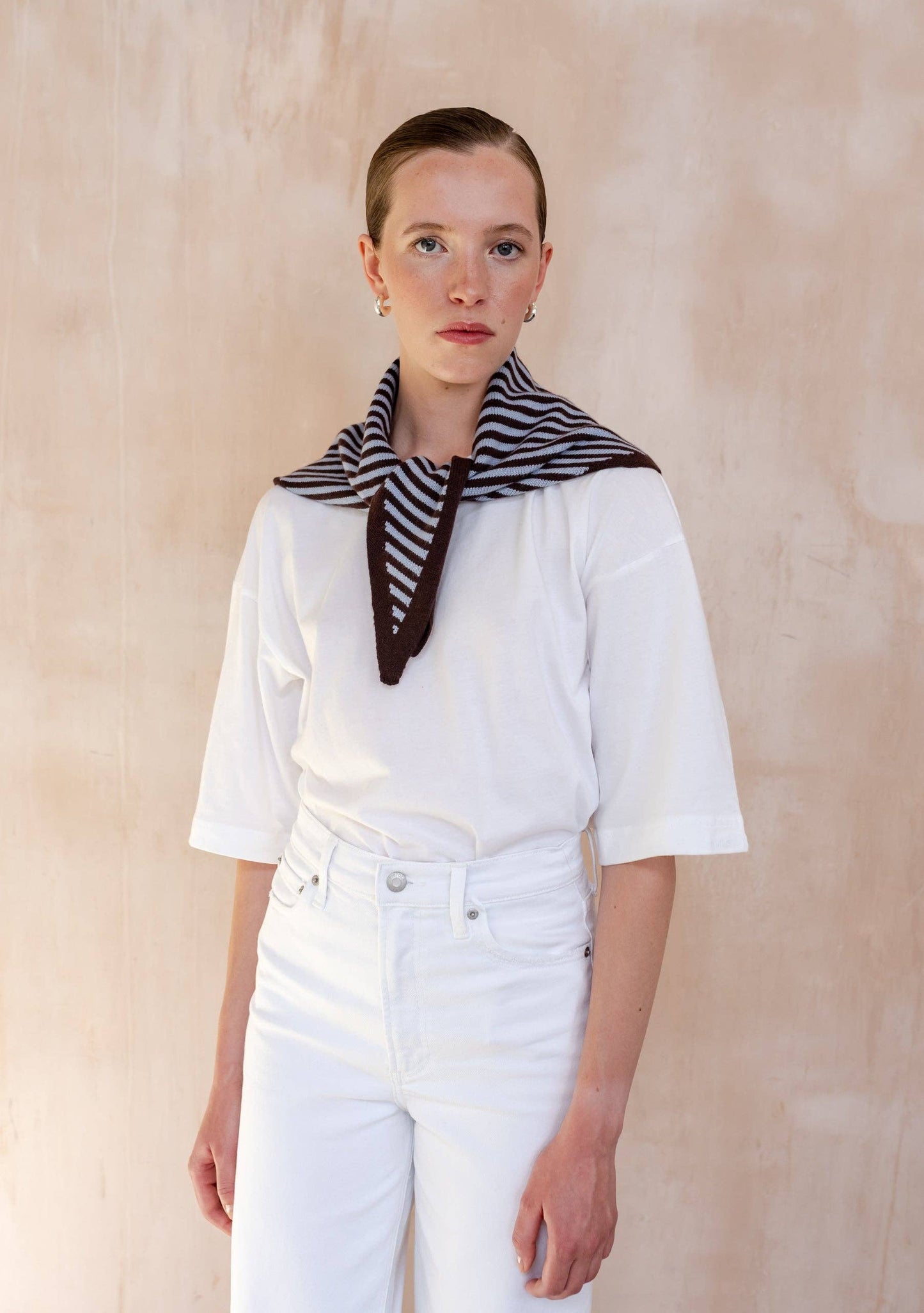 TBCo Merino Wool Triangle Scarf | Blue & Brown Stripe