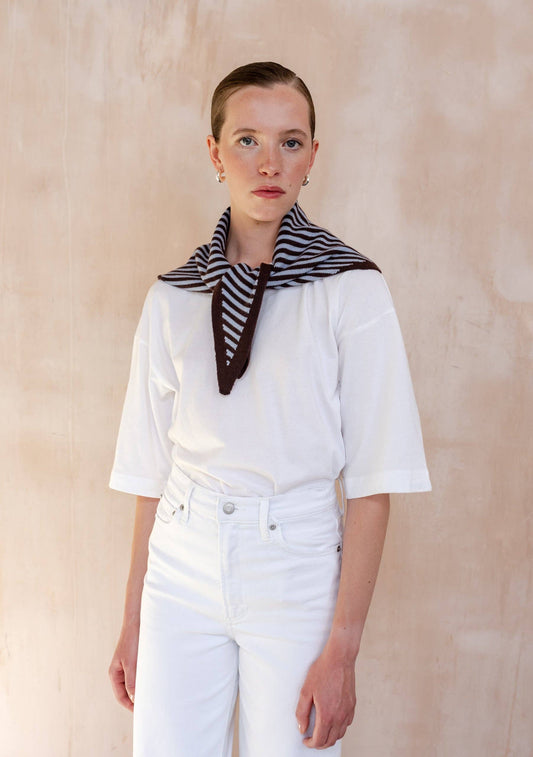 TBCo Merino Wool Triangle Scarf | Blue & Brown Stripe