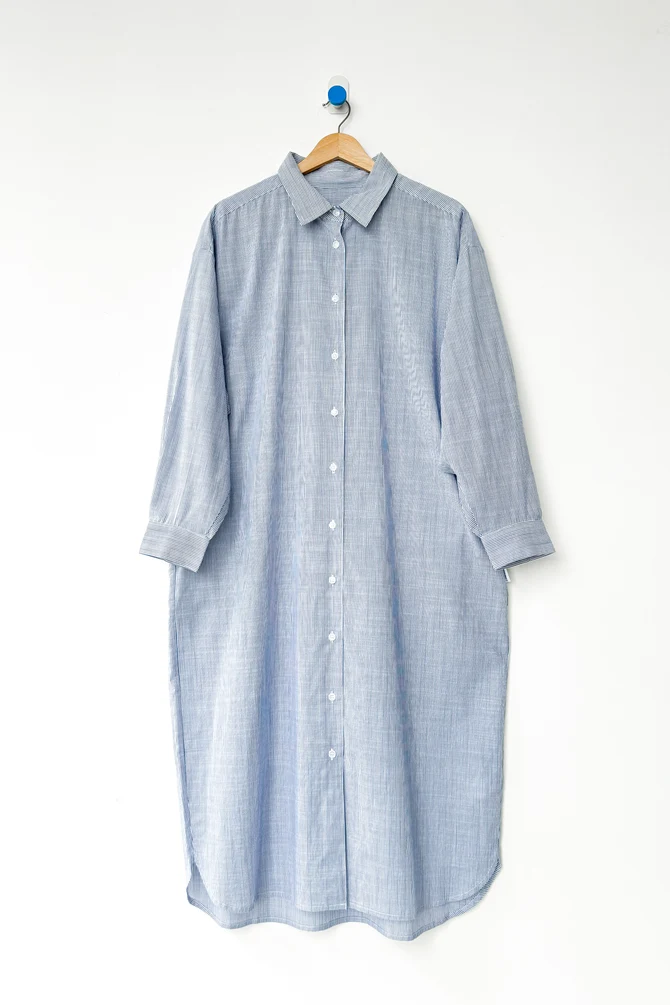 Artist Long Shirt | Blue Pinstripe