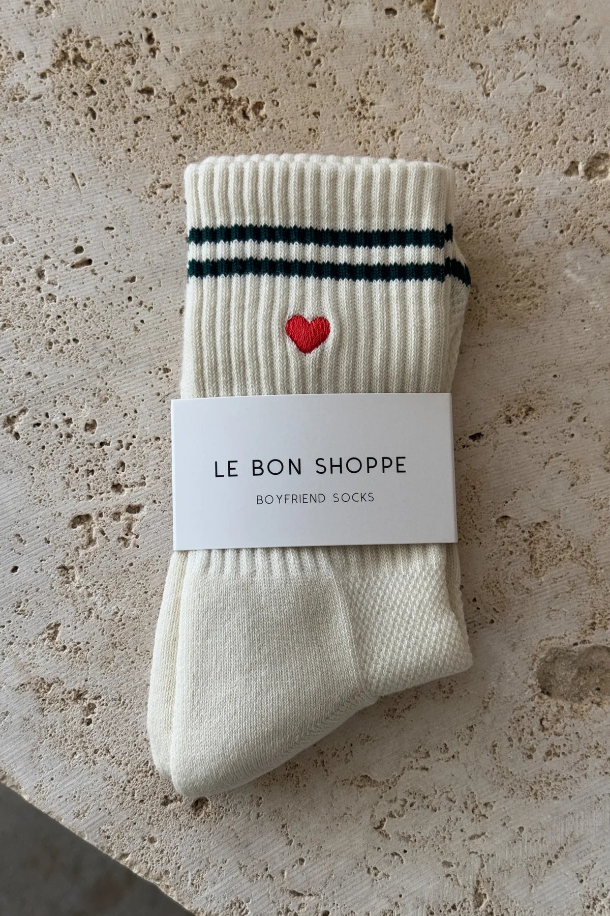 Le Bon Shoppe Embroidered Boyfriend Sock | Parchment Heart