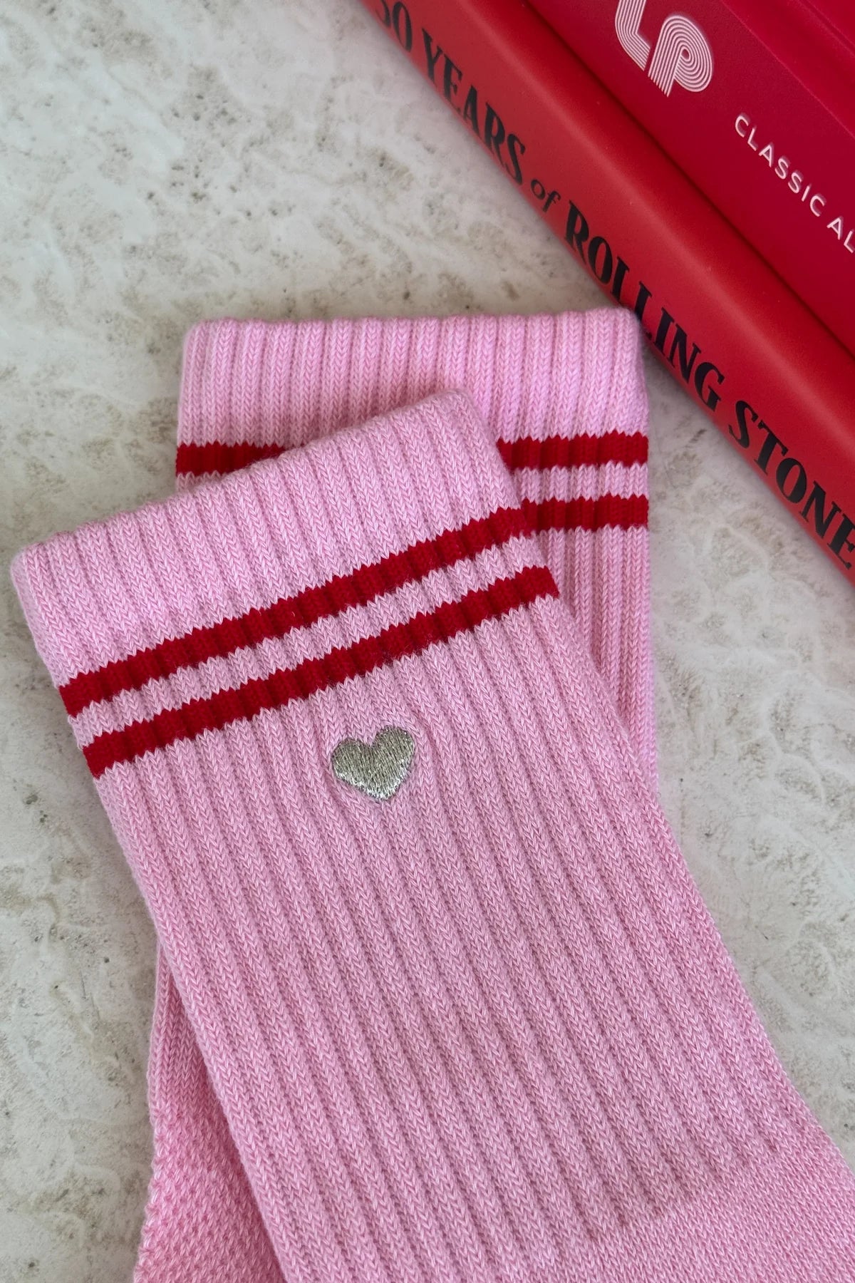 Le Bon Shoppe Embroidered Boyfriend Sock | Pink Amour Heart