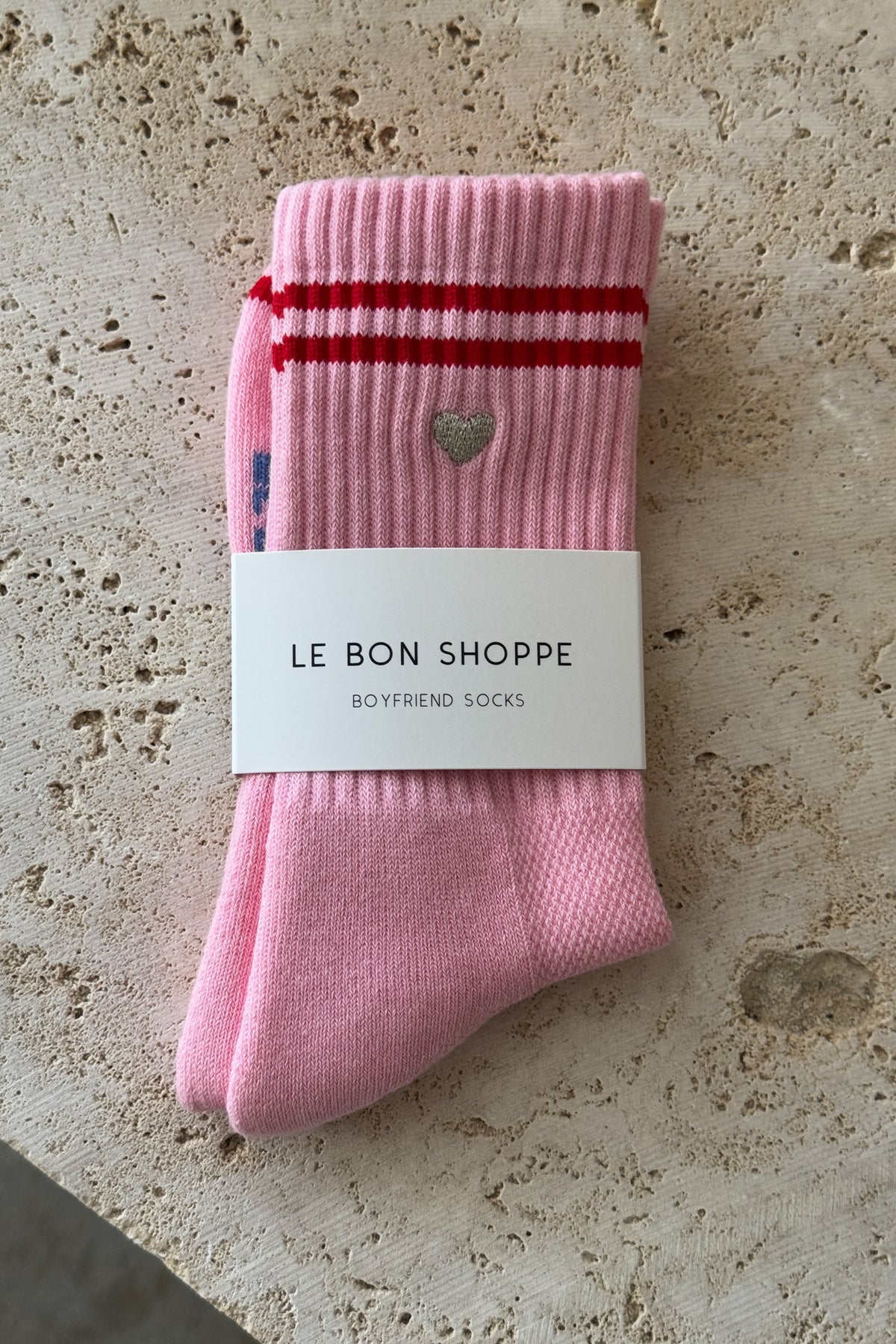 Le Bon Shoppe Embroidered Boyfriend Sock | Pink Amour Heart