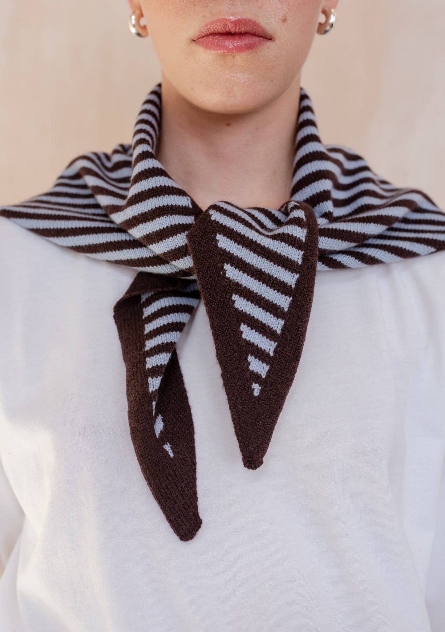 TBCo Merino Wool Triangle Scarf | Blue & Brown Stripe