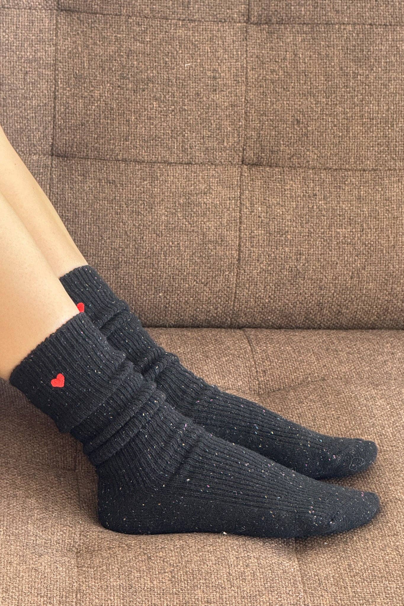 Embroidered Snow Socks | Black + Heart
