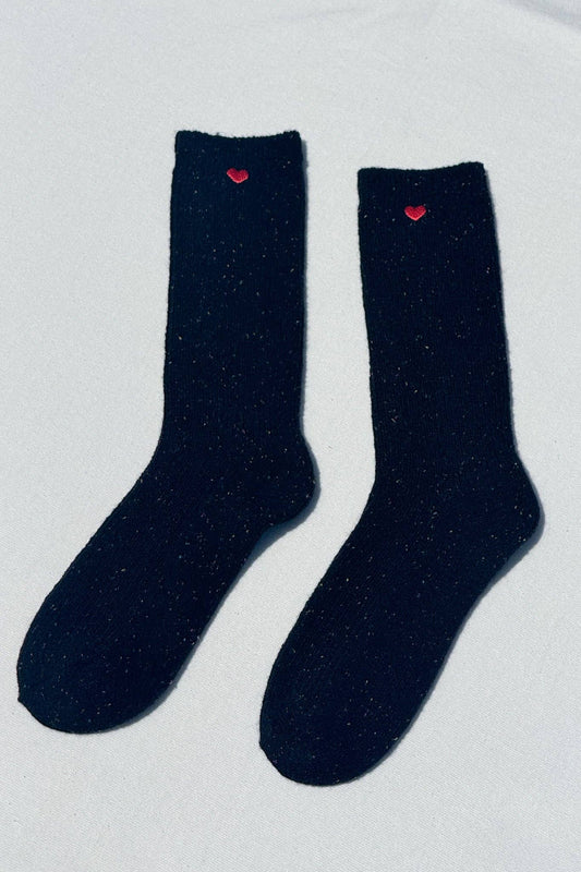 Embroidered Snow Socks | Black + Heart