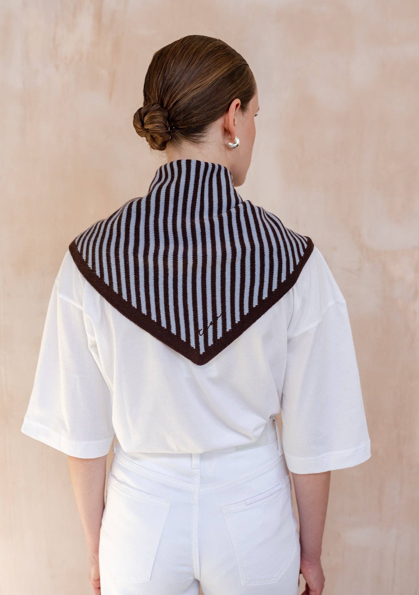 TBCo Merino Wool Triangle Scarf | Blue & Brown Stripe