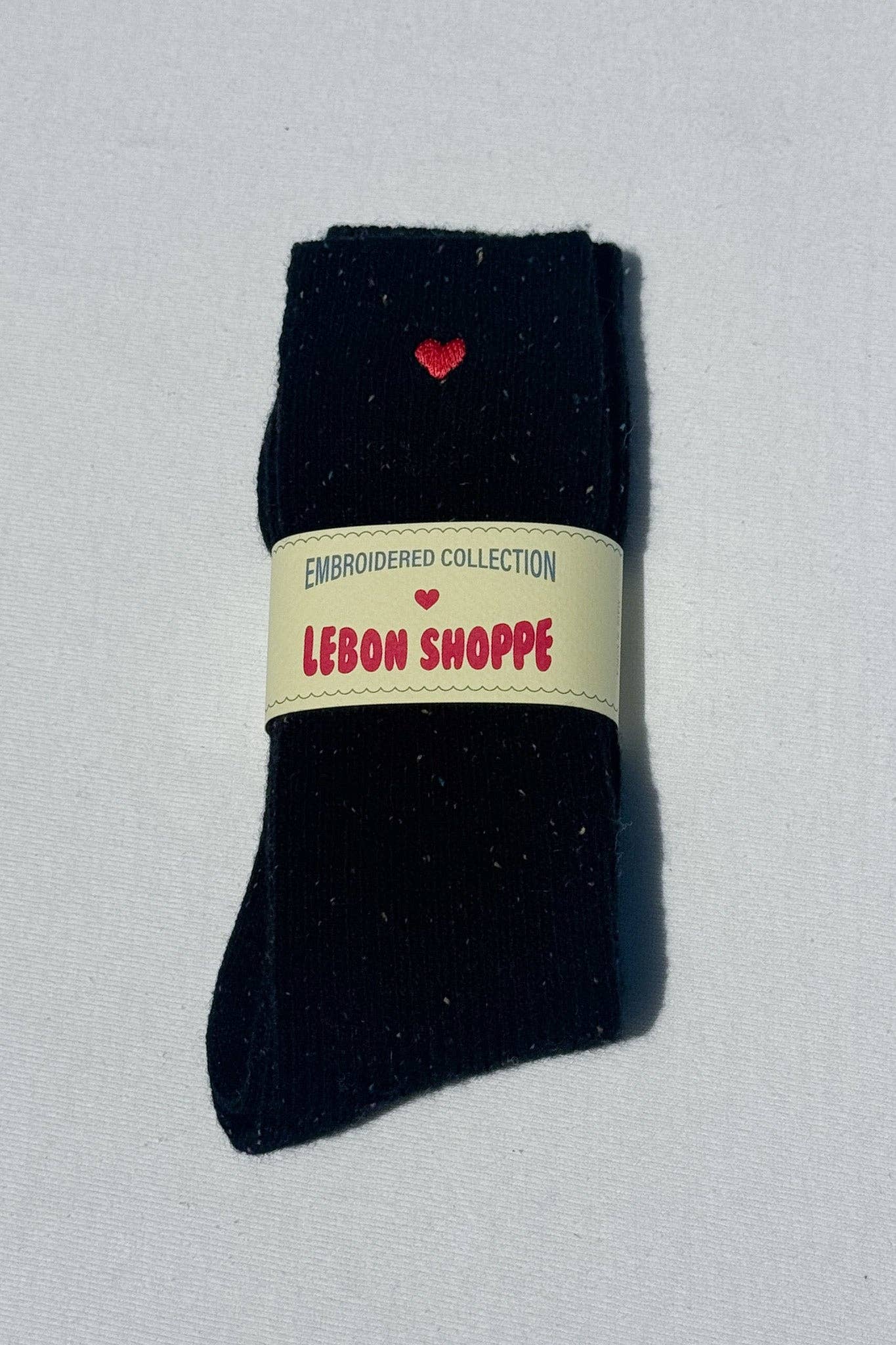 Embroidered Snow Socks | Black + Heart