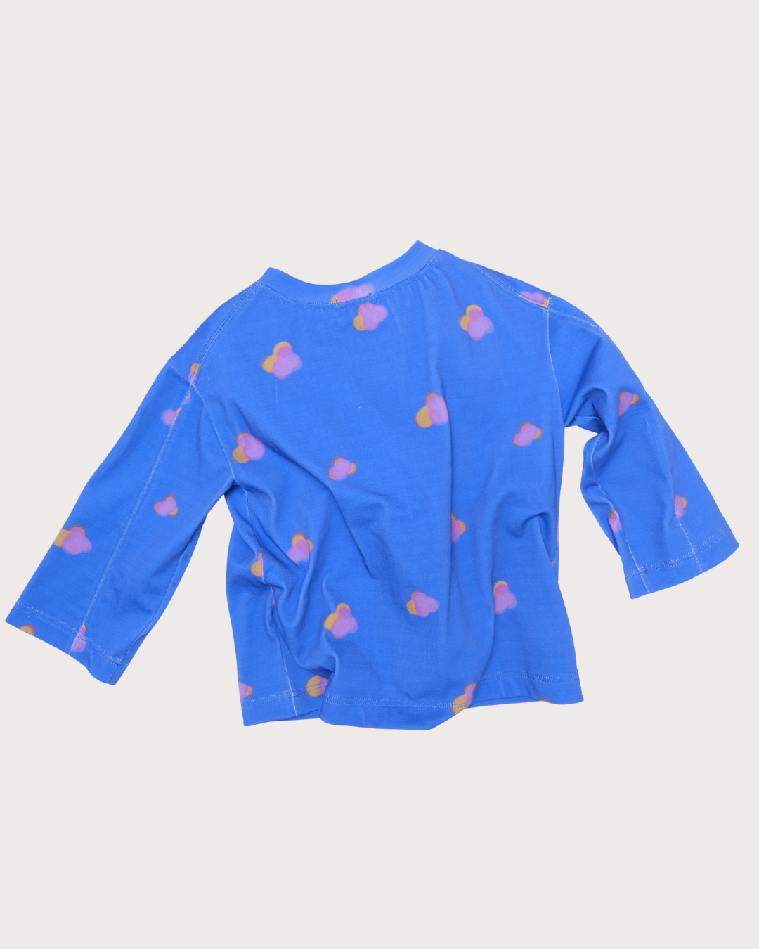 Yuki kids monobloom print long sleeve top in cobalt blue, flat lay back, Studio Koter
